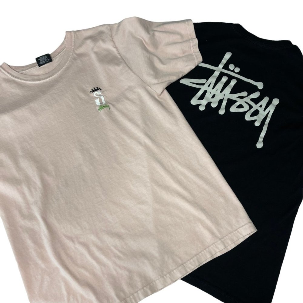 Lot 2 Stussy T shirts Medium black pink spellout short sleeve skate streetwear